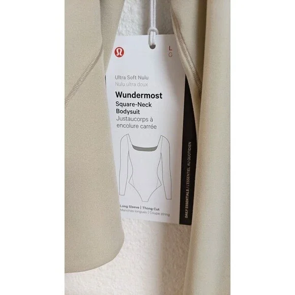 NWT~Lululemon Wundermost Square Neck Super-Soft Nulu Bodysuit in Riverstone LG - Picture 2 of 7